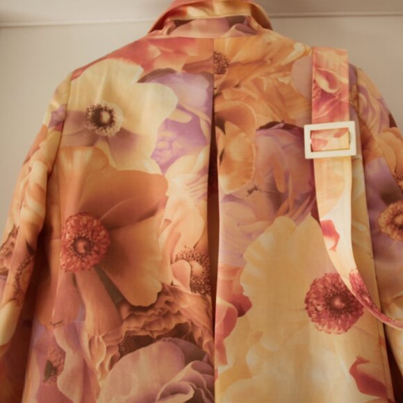 SALVATORE FERRAGAMO Trench Coat Belted Jacket Cotton Graphic Floral Print US 10 - Picture 8 of 14